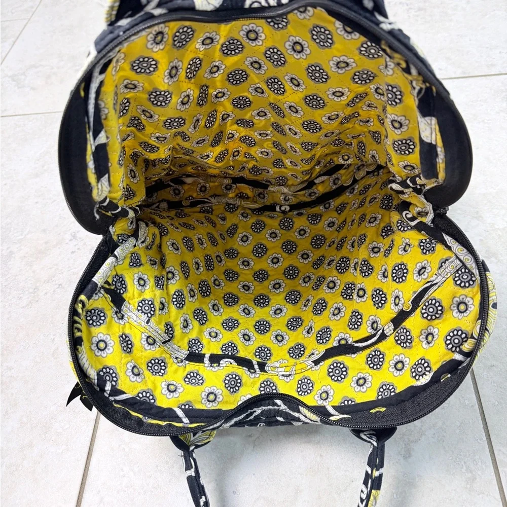 Vera Bradley Yellow Bird Black Floral Quilted Laptop Travel Tote Bag Carry